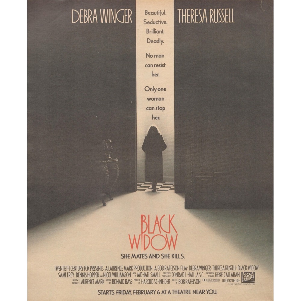 1987 Black Widow Magazine Print Ad Debra Winger Theresa Russell Thriller Movie